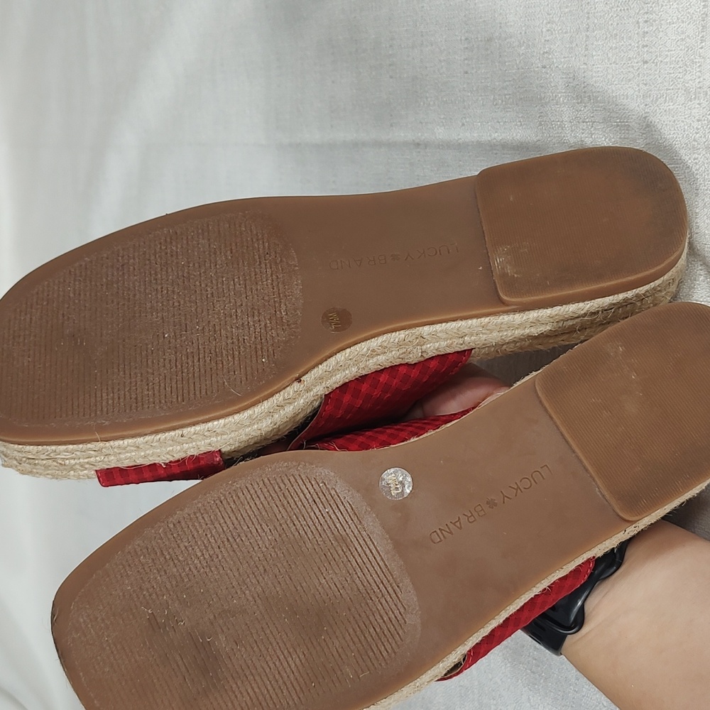 Lucky Brand Gayte Red Plaid Chunky Platform Fabric Upper Sandal Womens Size 7.5M - Picture 5 of 7